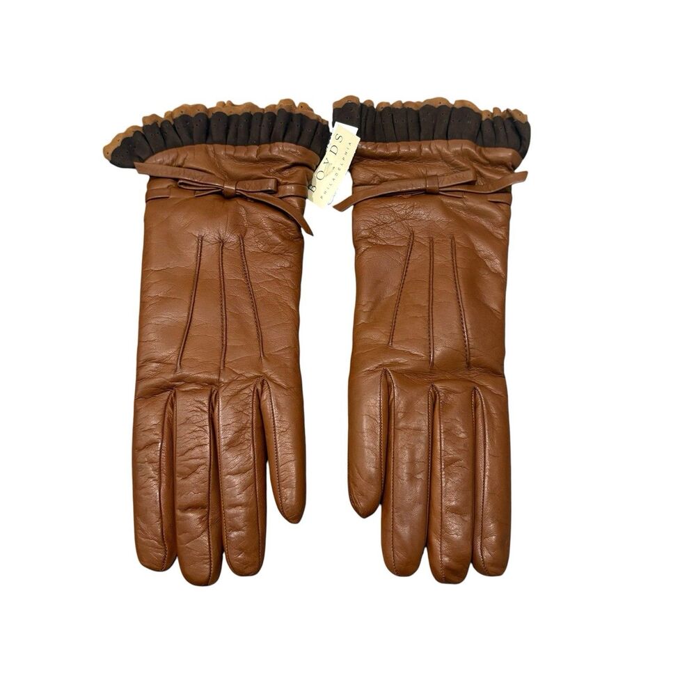 Boyds Philadelphia Brown Leather Cashmere Lined Gloves Size 8